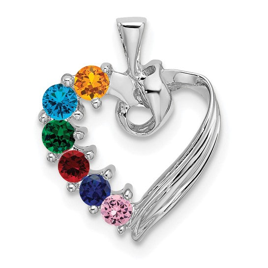 14k Gold Mother's Family Heart Pendant with Birthstones- Sparkle & Jade-SparkleAndJade.com XMPW52/6