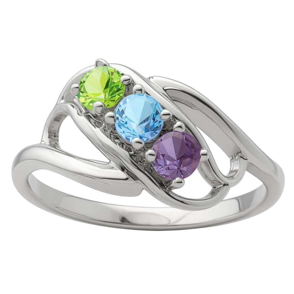 Openwork Diagonal Set Mother's Family 3mm Birthstone Ring- Sparkle & Jade-SparkleAndJade.com 