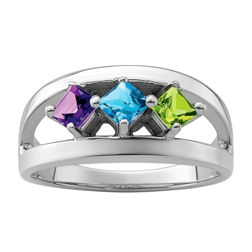 Princess Square Cut Mother's Family Birthstone Ring- Sparkle & Jade-SparkleAndJade.com 