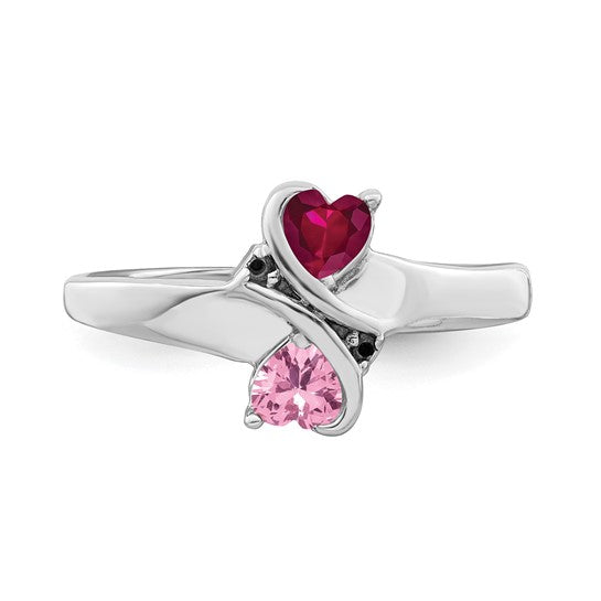 2 Stone Heart Birthstone Couple's or Mother's Diamond Accented Ring- Sparkle & Jade-SparkleAndJade.com 