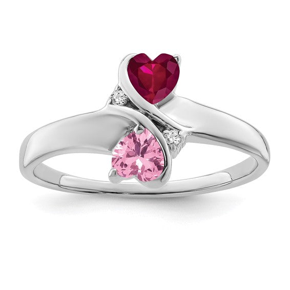 2 Stone Heart Birthstone Couple's or Mother's Diamond Accented Ring- Sparkle & Jade-SparkleAndJade.com 