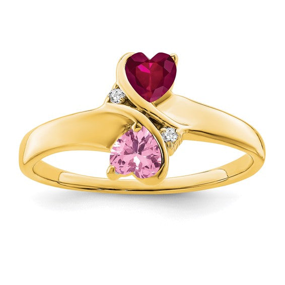 2 Stone Heart Birthstone Couple's or Mother's Diamond Accented Ring- Sparkle & Jade-SparkleAndJade.com 