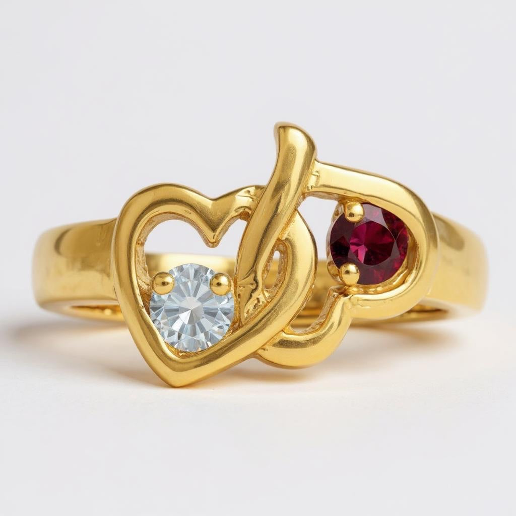 2 Stone Birthstone Heart Mother's or Couples Ring- Sparkle & Jade-SparkleAndJade.com 