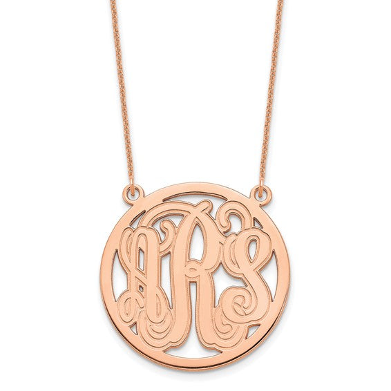Sterling Silver Monogram with Etched Outline Station Pendant Necklace- Sparkle & Jade-SparkleAndJade.com 