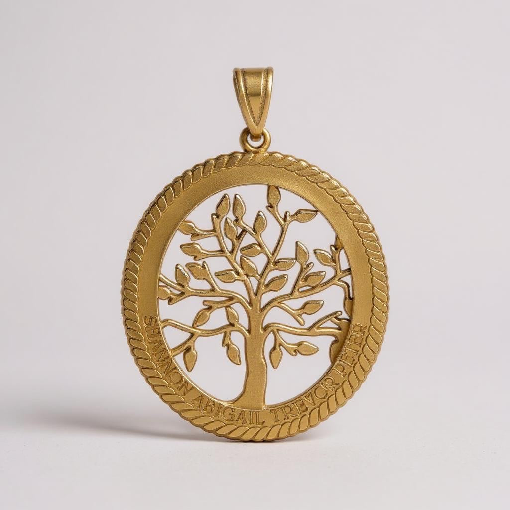 Laser Engraved Name Family Tree Oval Pendant- Sparkle & Jade-SparkleAndJade.com 