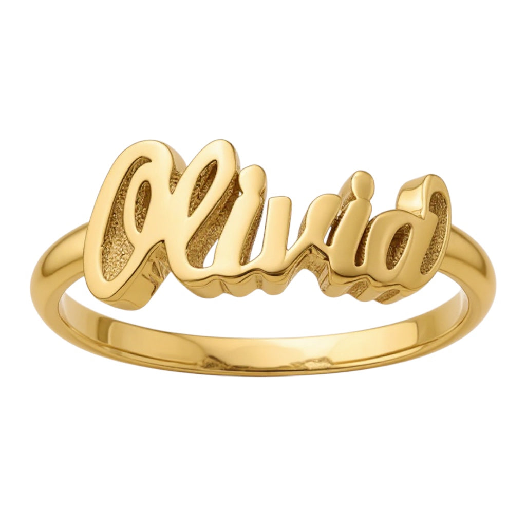 Sterling Silver or Solid Gold Casted High Polish Name Ring- Sparkle & Jade-SparkleAndJade.com 