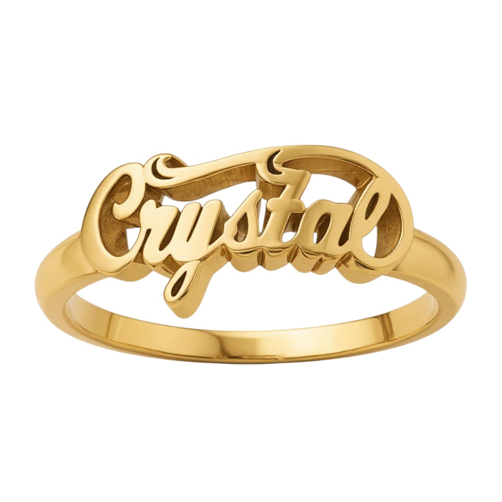 Sterling Silver or Solid Gold Casted Swirl Top Name Ring- Sparkle & Jade-SparkleAndJade.com 