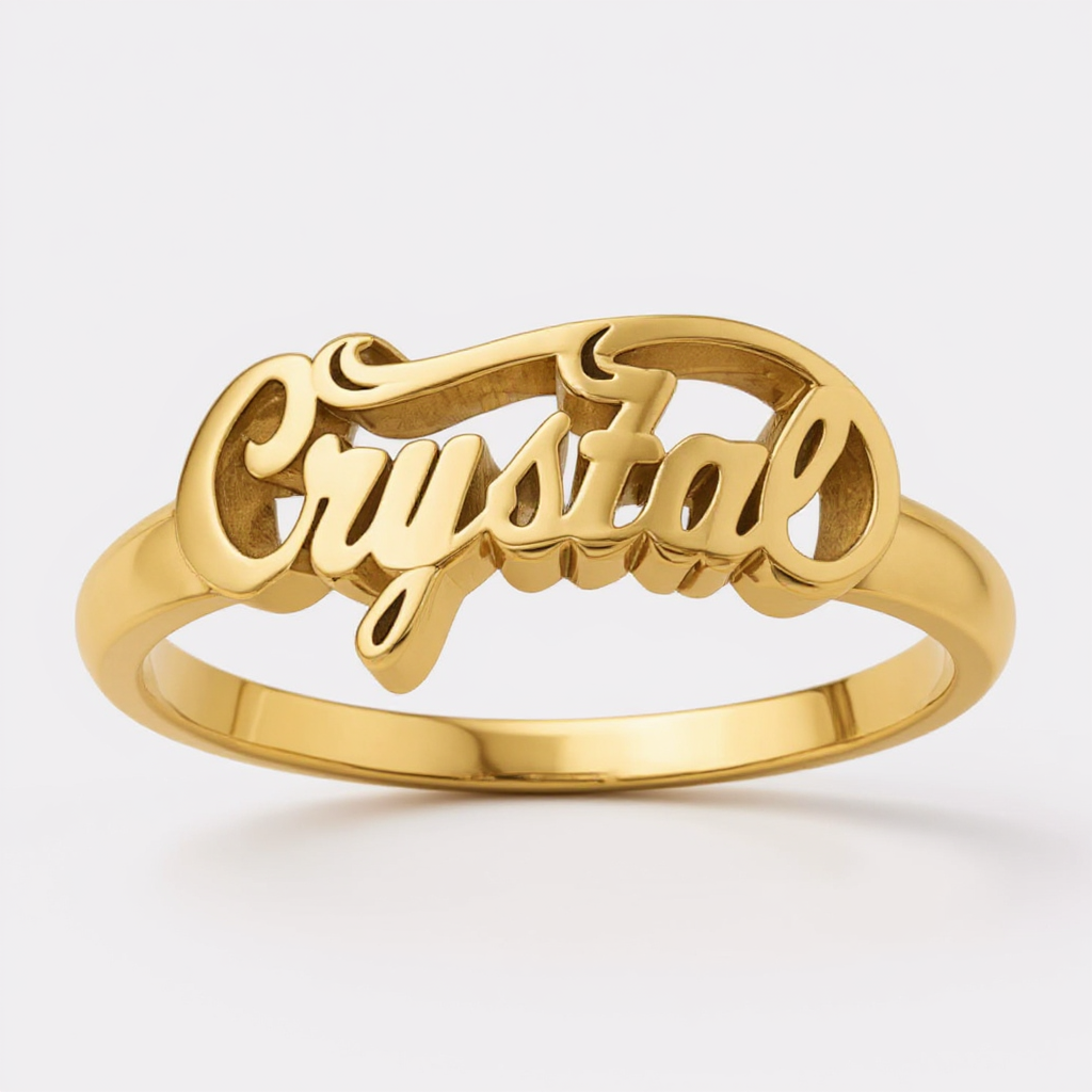 Sterling Silver or Solid Gold Casted Swirl Top Name Ring- Sparkle & Jade-SparkleAndJade.com 