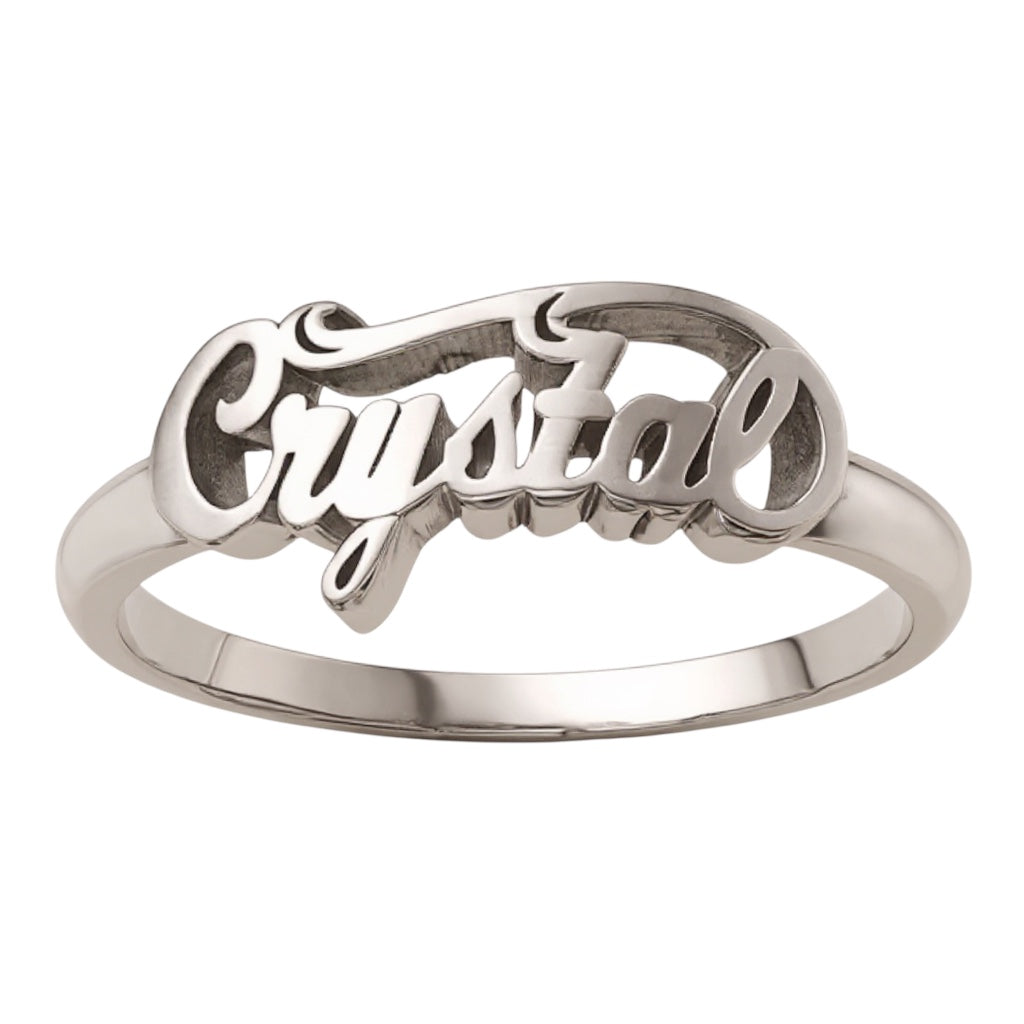 Sterling Silver or Solid Gold Casted Swirl Top Name Ring- Sparkle & Jade-SparkleAndJade.com 