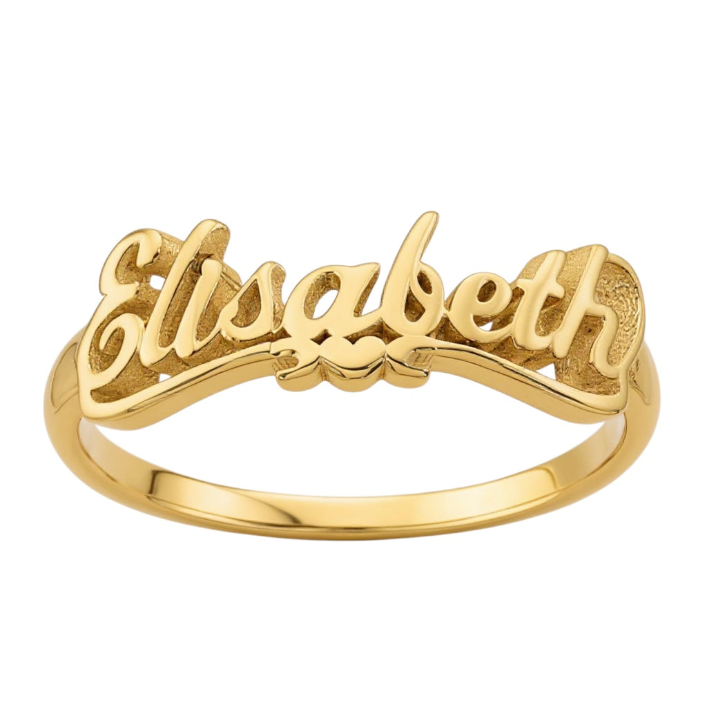 Sterling Silver or Solid Gold Underlined Name with Heart Ring- Sparkle & Jade-SparkleAndJade.com 