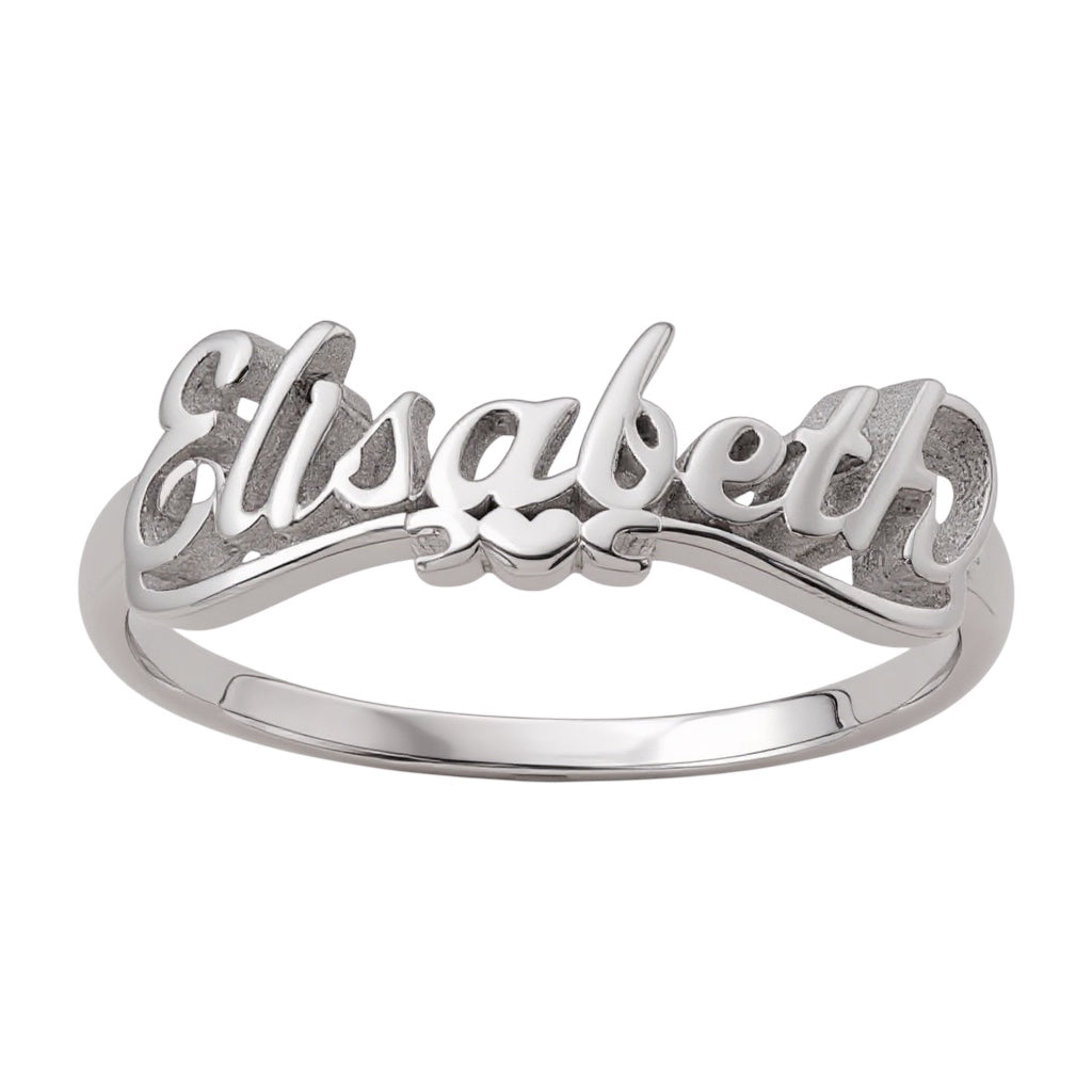 Sterling Silver or Solid Gold Underlined Name with Heart Ring- Sparkle & Jade-SparkleAndJade.com 