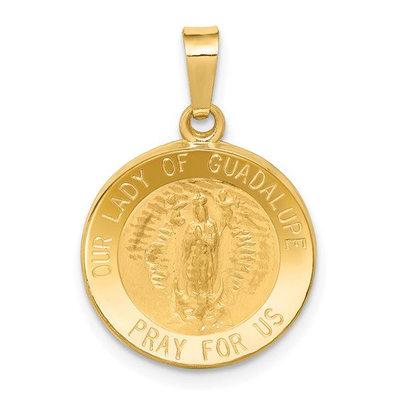 14k Gold Our Lady Guadalupe Medal Hollow Pendant- Sparkle & Jade-SparkleAndJade.com XR1244