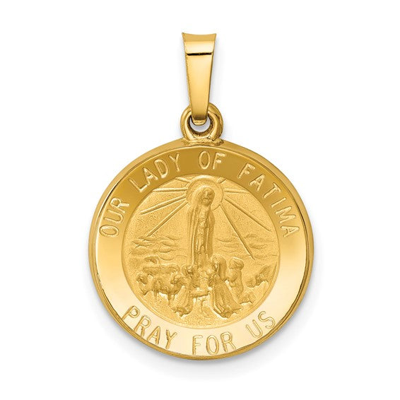 14k Gold Our Lady Fatima Medal Hollow Pendant- Sparkle & Jade-SparkleAndJade.com XR1253
