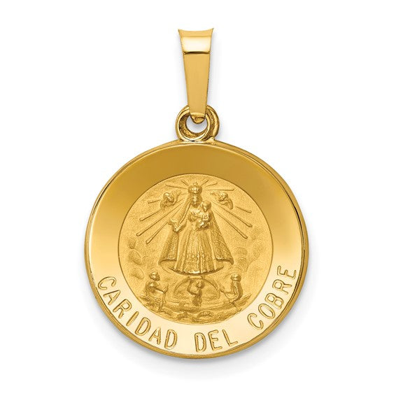 14k Gold Caridad Del Cobre Medal Hollow Pendant- Sparkle & Jade-SparkleAndJade.com XR1259