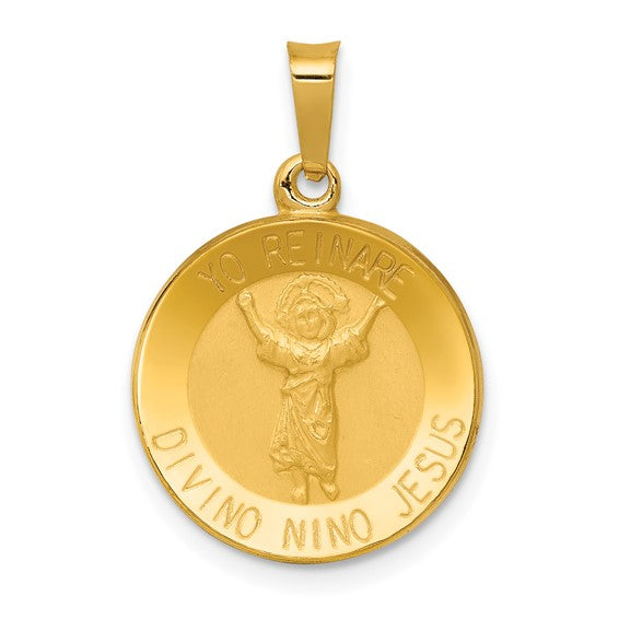 14K Gold Divino Nino Round Medal Pendant- Sparkle & Jade-SparkleAndJade.com XR1670