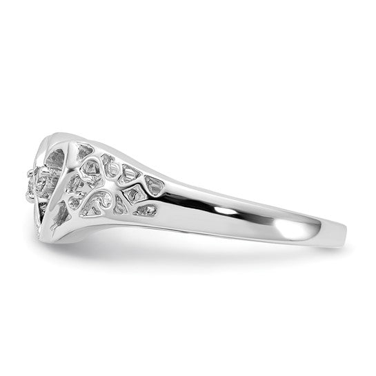 14k White Gold Diamond 2 Stone Filigree Double Heart Ring- Sparkle & Jade-SparkleAndJade.com Y1730AA