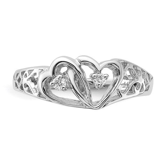 14k White Gold Diamond 2 Stone Filigree Double Heart Ring- Sparkle & Jade-SparkleAndJade.com Y1730AA