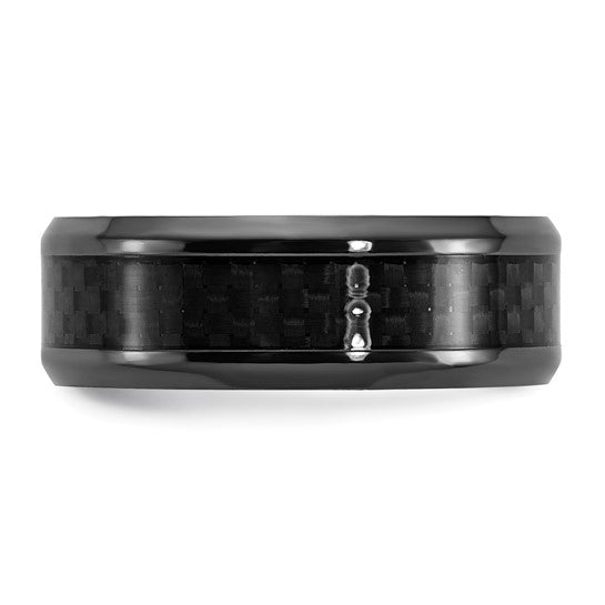 Black Zirconium Polished with Black Carbon Fiber Inlay 8mm Band- Sparkle & Jade-SparkleAndJade.com 