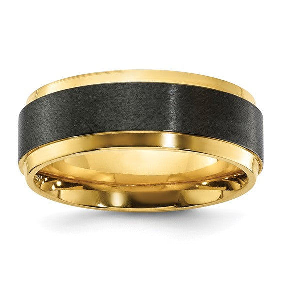 Black Zirconium Polished Yellow Gold IP-plated with Brushed Center 8mm Band- Sparkle & Jade-SparkleAndJade.com 