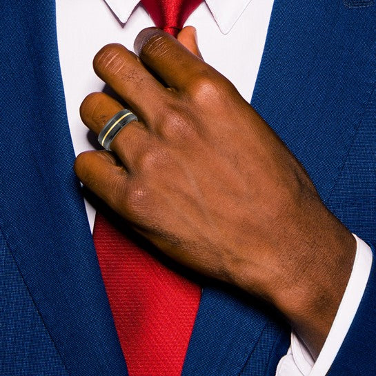 Black Zirconium Brushed and Polished Yellow IP-plated 8mm Band- Sparkle & Jade-SparkleAndJade.com 