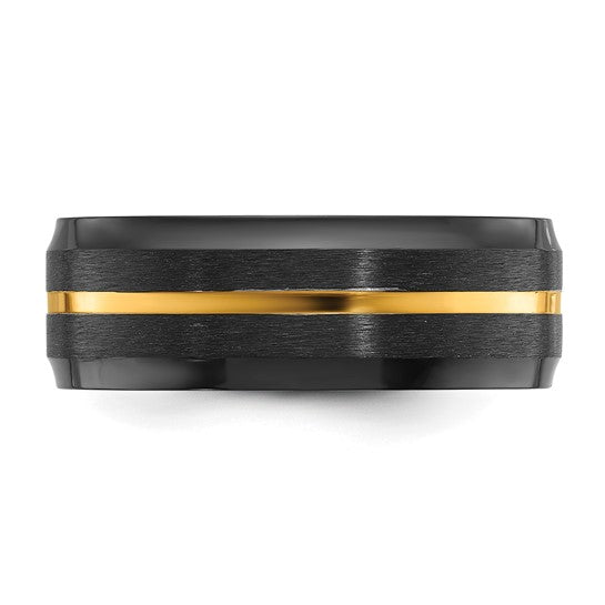 Black Zirconium Brushed and Polished Yellow IP-plated 8mm Band- Sparkle & Jade-SparkleAndJade.com 