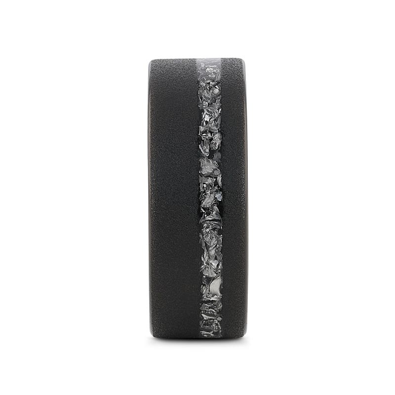 Sandblasted Black Tungsten Ring with Meteorite Fragments Inlay - 8mm - Abyss- Sparkle & Jade-SparkleAndJade.com 