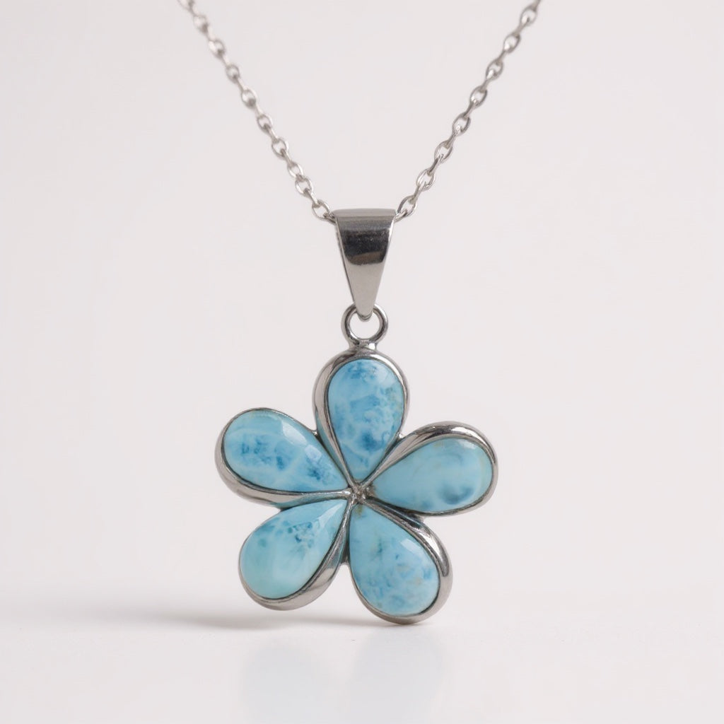Larimar Plumeria Flower Pendant by Alamea- Sparkle & Jade-SparkleAndJade.com 
