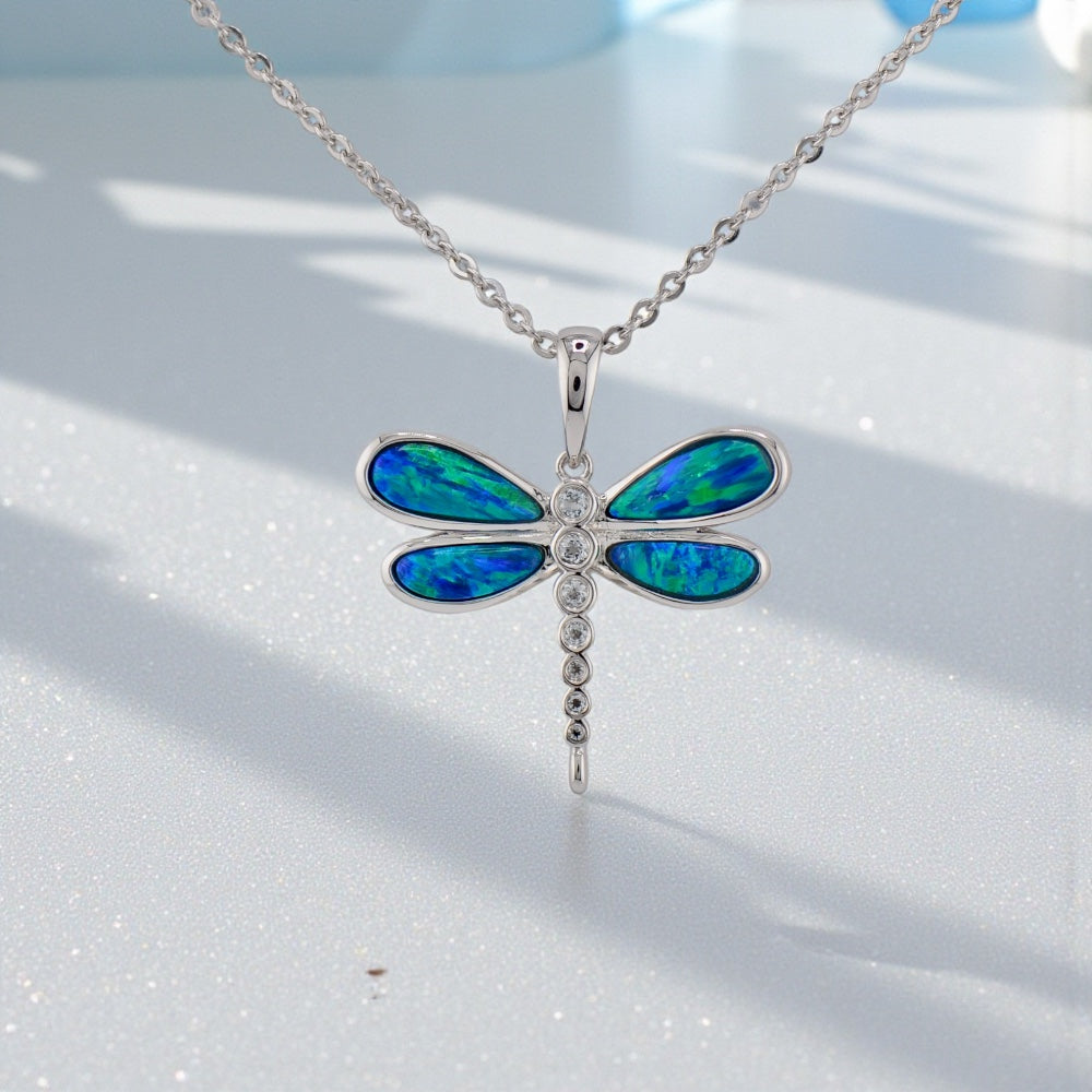 Alamea Opal and Aquamarine Dragonfly Pendant- Sparkle & Jade-SparkleAndJade.com 
