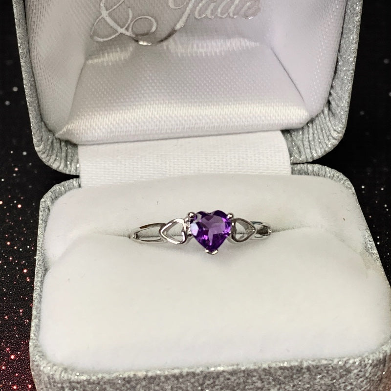 14k or 10k White Gold Genuine Heart Petite Birthstone Rings- Sparkle & Jade-SparkleAndJade.com 