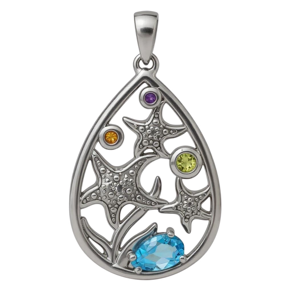 Sterling Silver Rainbow Multi-Gemstone Starfish Pendant- Sparkle & Jade-SparkleAndJade.com 