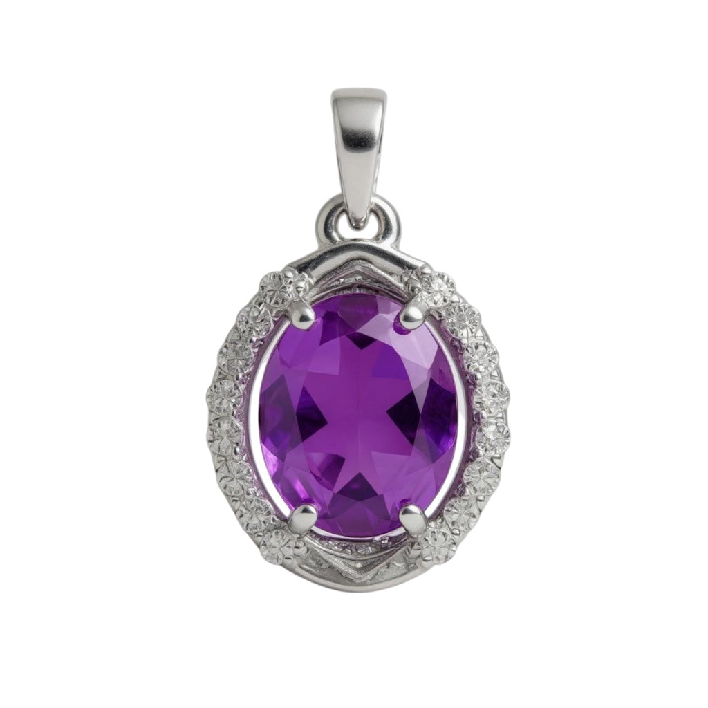 Sterling Silver Oval Gemstone and White Topaz Pendants- Sparkle & Jade-SparkleAndJade.com 