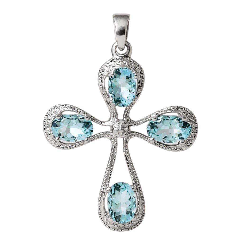 Sterling Silver Genuine Oval Gemstone And Diamond Cross Pendants- Sparkle & Jade-SparkleAndJade.com 