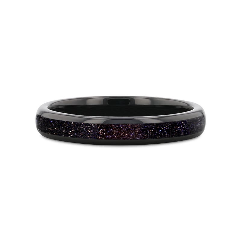 Black Tungsten with Crushed Blue and Purple Goldstone Inlay 4mm Ring - Astrum- Sparkle & Jade-SparkleAndJade.com 
