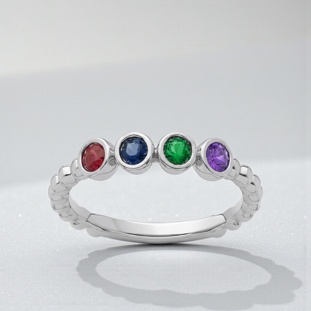 14k Gold 2.5mm Round Bezel Set Birthstone Mother's Family Ring- Sparkle & Jade-SparkleAndJade.com 