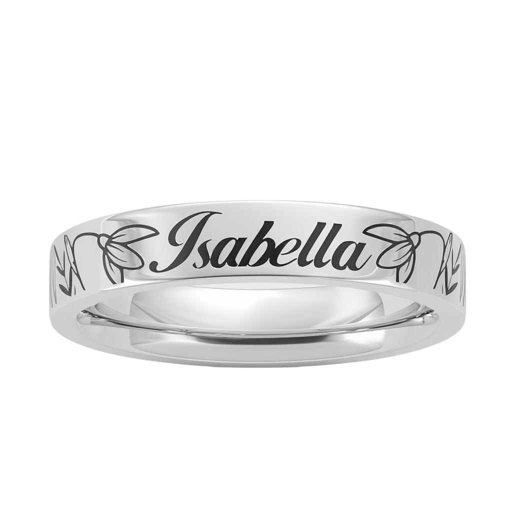 Sterling Silver Engraved Name and Birth Flower Ring- Sparkle & Jade-SparkleAndJade.com 