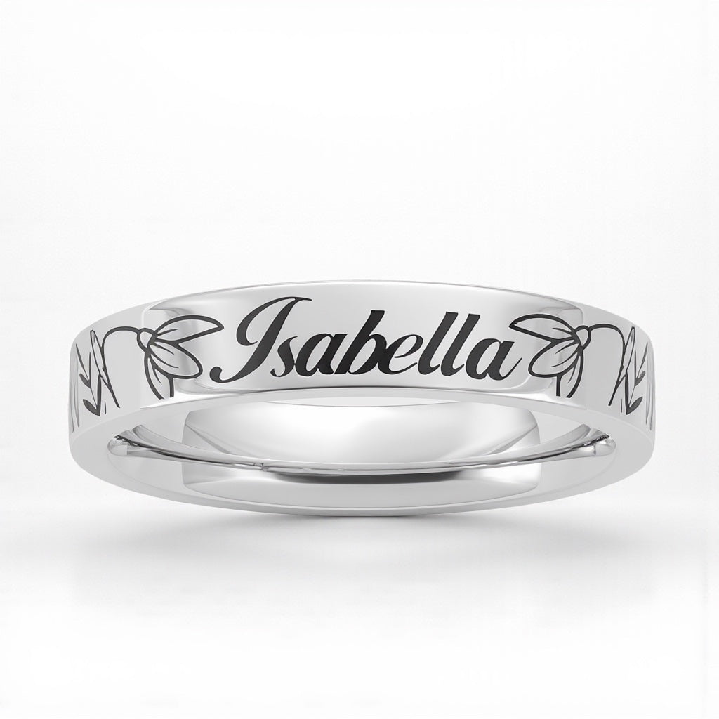 Sterling Silver Engraved Name and Birth Flower Ring- Sparkle & Jade-SparkleAndJade.com 
