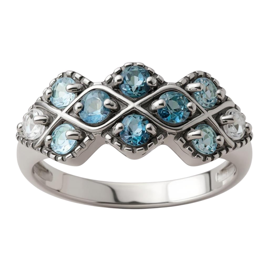 Sterling Silver London, Swiss Blue and White Topaz Ring- Sparkle & Jade-SparkleAndJade.com 