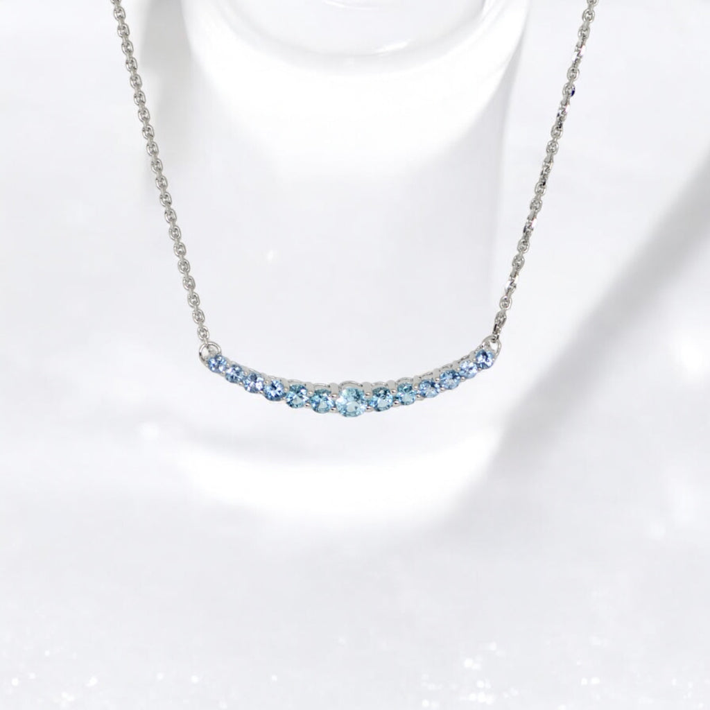 Sterling Silver Swiss Blue Topaz Lined Curved Bar Pendant Necklace- Sparkle & Jade-SparkleAndJade.com QX990BT-18