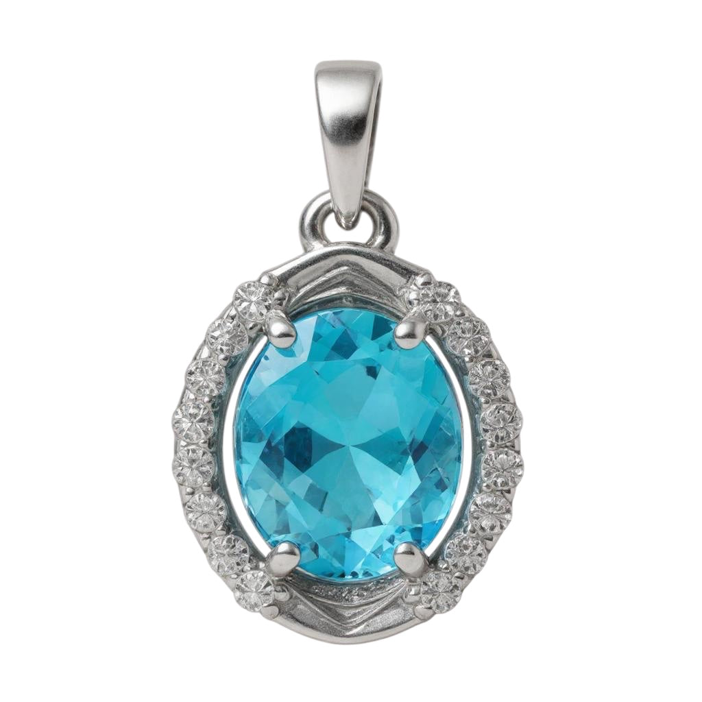 Sterling Silver Oval Gemstone and White Topaz Pendants- Sparkle & Jade-SparkleAndJade.com 