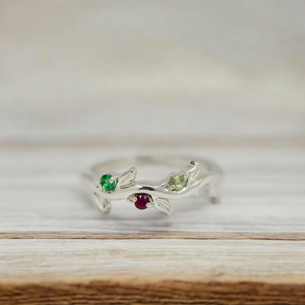 Mother's Family Birthstone Floral Branch Ring- Sparkle & Jade-SparkleAndJade.com 