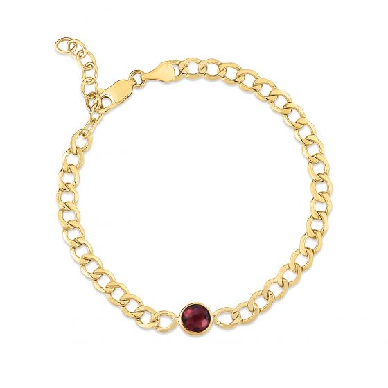 14k Gold Curb Chain Bracelet with Gemstone Center- Sparkle & Jade-SparkleAndJade.com C15475-0725