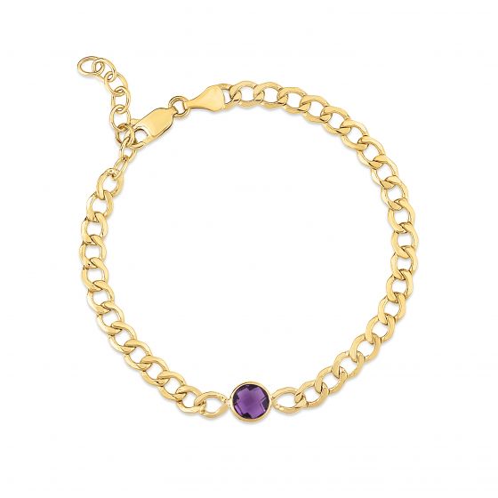 14k Gold Curb Chain Bracelet with Gemstone Center- Sparkle & Jade-SparkleAndJade.com C15476-0725