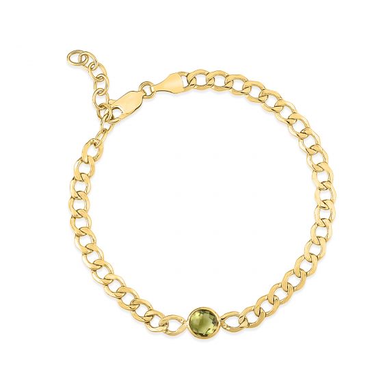 14k Gold Curb Chain Bracelet with Gemstone Center- Sparkle & Jade-SparkleAndJade.com C15477-0725