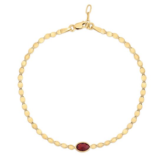 14k Gold Mirrored Chain Bracelet with Gemstone Center- Sparkle & Jade-SparkleAndJade.com C15479-0725