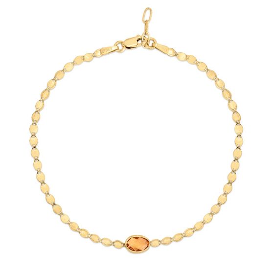 14k Gold Mirrored Chain Bracelet with Gemstone Center- Sparkle & Jade-SparkleAndJade.com C15480-0725