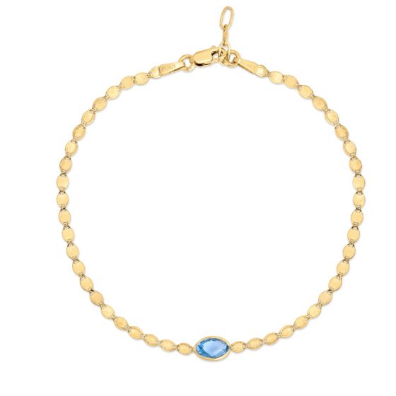 14k Gold Mirrored Chain Bracelet with Gemstone Center- Sparkle & Jade-SparkleAndJade.com C15549-0725
