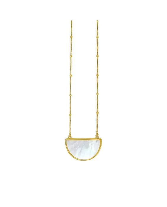 14k Gold Geometric Gemstone Half Moon Necklace- Sparkle & Jade-SparkleAndJade.com C16248-18