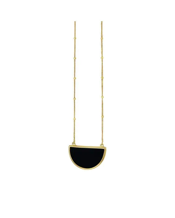 14k Gold Geometric Gemstone Half Moon Necklace- Sparkle & Jade-SparkleAndJade.com C16250-18