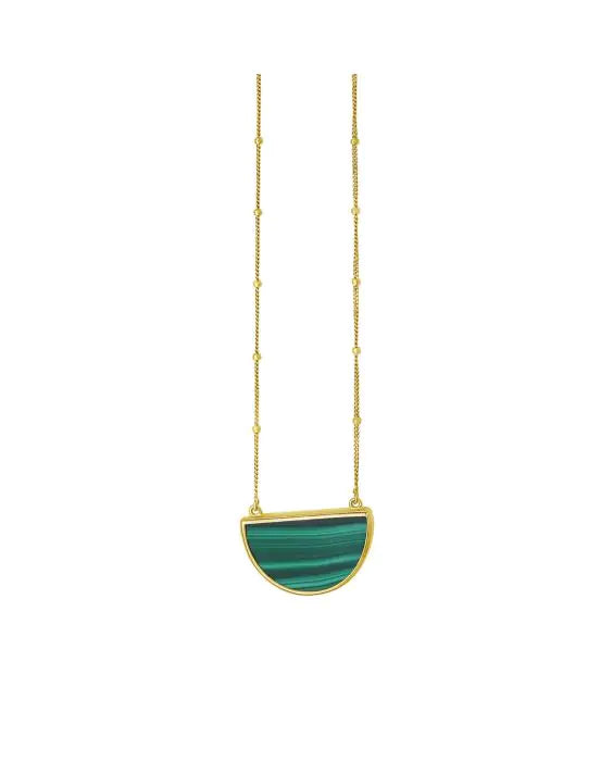 14k Gold Geometric Gemstone Half Moon Necklace- Sparkle & Jade-SparkleAndJade.com C16251-18