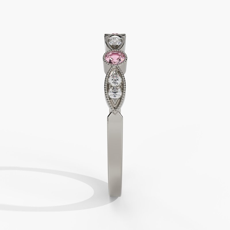 14k White Rose or Yellow Gold Pink Tourmaline & Diamond Anniversary Wedding Band R11807WB-PTM- Sparkle & Jade-SparkleAndJade.com 